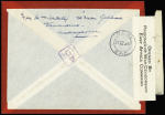 Madagascar, entier postal PA32, 4F50 rouge et noir OBL griffe encadrée violette "P/W east Africa 031", adressée à un vichyste de Madagascar prisonnier au Kenya. Rare et TB