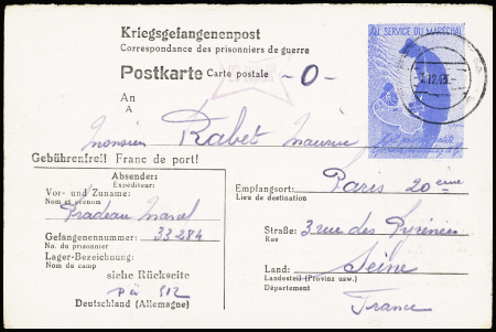 Entier postkarte avec figurine bleue "Au service du maréchal" (GUE J13). Rare et TB