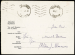 Entier formule avec figurine noire "pour eux coude à coude" (1943) du Stalag II B (GUE J1) avec mention "Via Croix-Rouge internationale Genève" OBL 31.1.45, avec griffe bleue "n'a pu être acheminé retour à l'envoyeu