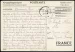 Entier carte postale avec illustration en couleurs famille et carte de France (GUE K 12) OBL (1944). TB