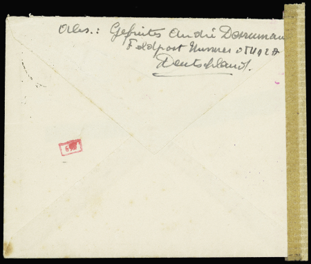 LVF n°10, F + 1F violet OBL CAD "Feldpost" (19.2.44) sur lettre avec cachet violet avec aigle "Dientstelle FP NR 05492 A" (9e Cie du 3e bataillon du 638e RI) et censure de l'OKW. TB