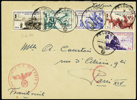 LVF n°6 à 10 OBL CAD "Feldpost" (14.8.43) sur lettre