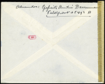 LVF n°2 + 2 vignettes bleues "Luftfeldpost" OBL CAD "Feldpost" (10.3.44) sur lettre avec cachet violet avec aigle "Dienstelle 05492 A" (9e Cie) sur lettre avec censure  de l'OKW. TB