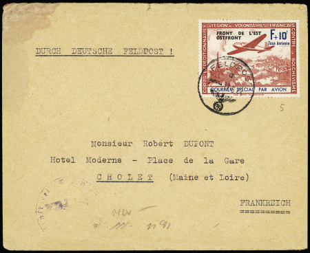 LVF n°5, ostfront, OBL CAD "Feldpost" (17.6.44) sur lettre pour Cholet avec censure allemande. TB