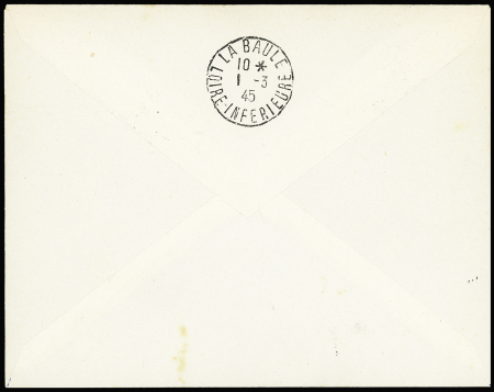 Env. entier postal 4F50 taxe perçue bistre sur blanc OBL Batz-s-Mer" (28.2.45) en recommandée pour La Baule. TB