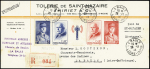 N°568 à 571, bande Pétain OBL La Baule (28.11.44) sur env. recommandées format américain. Rare et TB