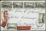 N°290 + 299, 6 pièces OBL mec ondulée "Le Havre à New-York" (26 juillet 35) sur lettre par avion pour Los Angeles (les lettres bateau-avion sur l'Atlantique nord sont très rares). TB