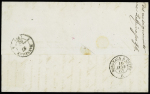 N°14 OBL PC 3610 + T15 "Villefranche de Rouergue (11)" (1862) + griffe encadrée de confection locale "Après le départ". TB