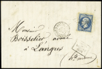 N°22 OBL GC 1878 + T15 "Joinville-s-Marne (50)" + griffe noire encadrée "Après le départ 1878" sur lettre pour Langres. TB