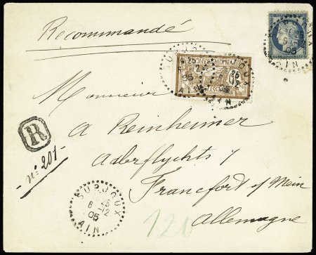 N°60 + 120, 50c Merson OBL CAD pointillé "Surjoux Ain"