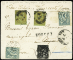 N°96, 2 pièces + n°103 OBL Nemours Seine et Marne (1899) sur lettre chargée (VD 200F) pour Nyons Drôme avec complément par n°75, 2 pièces OBL Nyons pour réexpédition à Yverdon Suisse avec arrivée au verso à