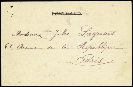 Hong-Kong n°63 OBL Hong-Kong (1905) + France  n°111 OBL Ajaccio sur carte postale. TB