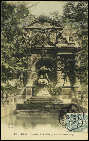N°111, 3 pièces, OBL hex à cercle intérieur de levée exceptionnelle "Paris 25 R. Danton" (1906) sur carte postale pour Morlaix. TB