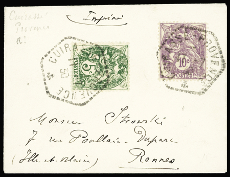 N°111 + 233 OBL hex "Cuirassé Provence" (1930) sur une petite lettre. TB