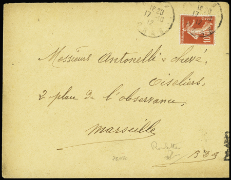 TYPE SEMEUSE N°138, timbre de roulette OBL Oran (1912) sur lettre pour Marseille, signé Calves. RR et TB