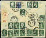 TYPE PASTEUR N°170, 10c vert, 3 pièces (signées Calves) + n+159, 11 pièces + n°257 + nombreux divers au verso de la lettre (Marseille 1934) sur lettre recommandée par avion pour Madagascar. RR et TB