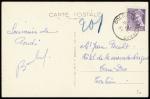 N°413, 40c violet, OBL CAD "Colombo paquebot" (1939) sur carte postale de Pondichéry pour le Tonkin. TB