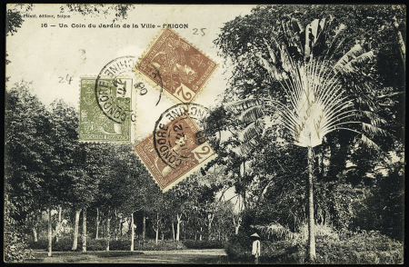 Indochine n°24 + 25, 2 pièces OBL CAD "Poulo-Condore Cochinchine" (1906) sur carte postale. TB