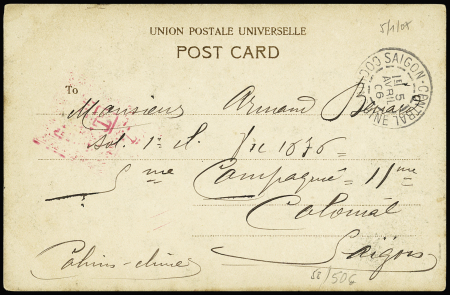N°24, 3 pièces + 25 OBL Saïgon Central (1906) sur carte