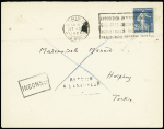 France n°140 OBL Paris (1925) sur lettre pour Haïphong avec au verso griffe "inconnu à l'appel à Haïphong par les facteurs - le brigadier facteur". TB