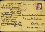 Allemagne n°713 OBL Weimar - Buckenwald (1943) sur carte postale d'un déporté français. TB