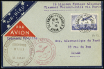 PA n°12 OBL CAD "Clermont-Ferrand RP Avion (1.4.36) sur env. Air Bleu de la liaison Clermont-Ferrand-Lille via Paris avec au verso cachet violet du vol. TB