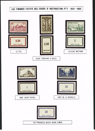 FICTIFS 1931-1989, Collection de timbres fictifs très bien présentée sur page, quasiment complète