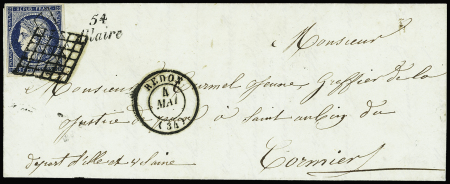 MORBIHAN Allaire : n°4, 25c bleu, OBL grille + cursive