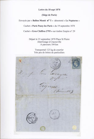 1870-71, Collection de 77 lettres par "ballon monté"