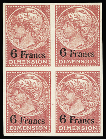 Dimension n° 77a, 6f rose, non dentelé en bloc de 4,
