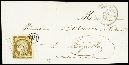 N°1 10c bistre-jaune obl. PC 18 (T15 12 avril 1852