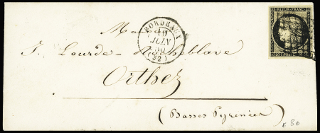 N°3 20c noir sur lettre pour Orthez (Pyrénées-Atlantiques),