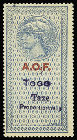 COLONIES Série de six timbres de Taxe proportionnelle