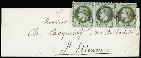 N°25 1c vert bronze en bande de 3 obl. T16 St Paul