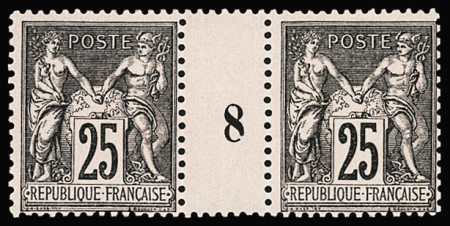 N°97 25c noir sur rose, en paire millésime 8, neuf
