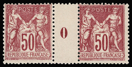 N°104 50c rose en paire millésime 0, neuf **, TB
