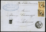 N°23 (x2) OBL ancre + CAD "La Bourdonnais" (1864) sur