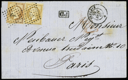 N°21, 2 pièces, OBL ancre + CAD "Dupleix" (1862) s