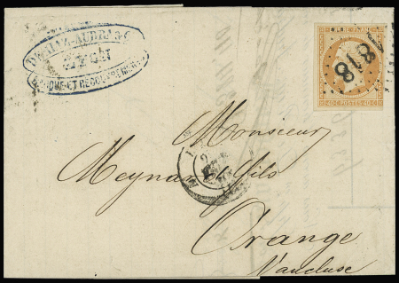 N°16 OBL cachet d'essai GC 1818 sur lettre de Lyon