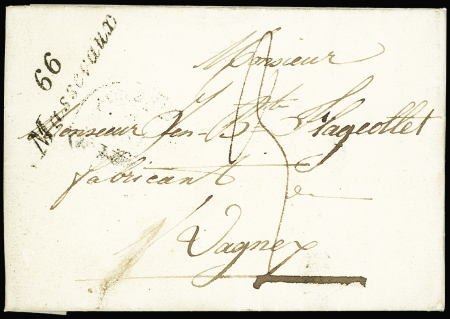 HAUT-RHIN Lettre avec cursive "66 Massevaux" (1834