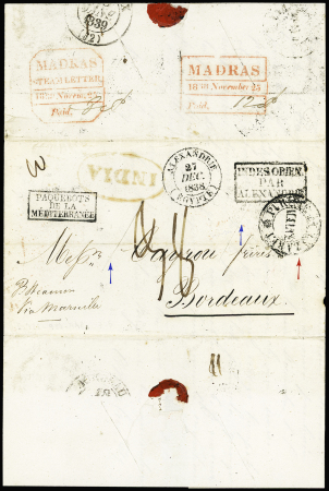Lettre de Madras pour Bordeaux avec grand CAD Poth