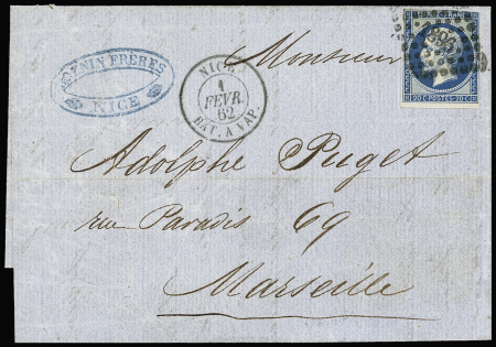 N°14 OBL PC 1896 + CAD "Nice bat à vap" (1862) sur