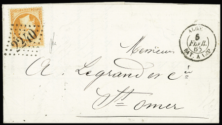 N°23 OBL GC 2240 + CAD "Alger Bat à Vap" (1865) su
