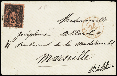 France n°91, 25c Sage OBL Marseille sur lettre ave