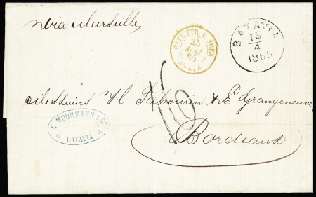 Lettre non affranchie avec CAD "Batavia" (1865) +