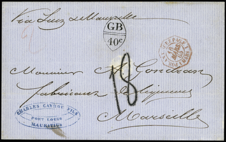 Lettre de l'Ile Maurice pour Marseille avec marque