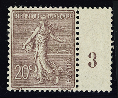 N°131 20c. brun lilas, excellent centrage, neuf **