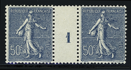 N°161 50c bleu, en paire millésime N°1, neuf **, TB