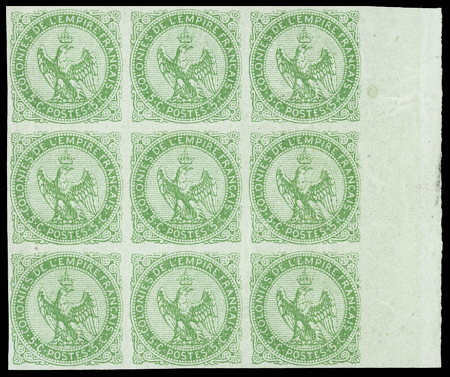 N°2 5c vert en bloc de 9 avec BdF, neuf (** pour 5
