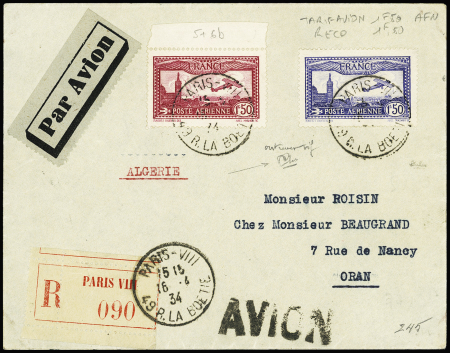 N°5 1f50 carmin et n°6b 1f50 outremer vif sur lettre